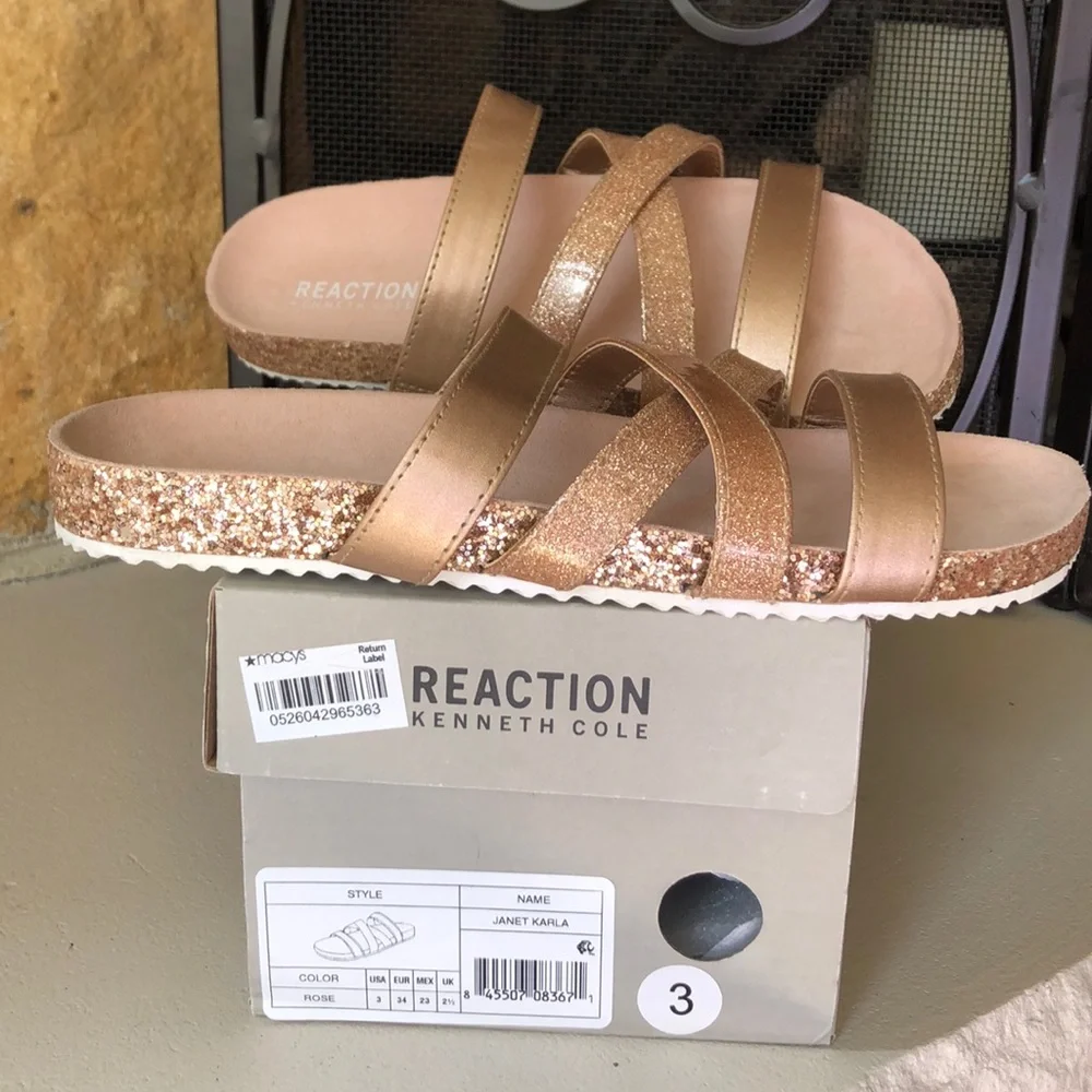NEW Kenneth Cole Reaction Sandals Janet K - Rose Gold - Glitter GIRLS Sz 3 - Picture 8 of 8